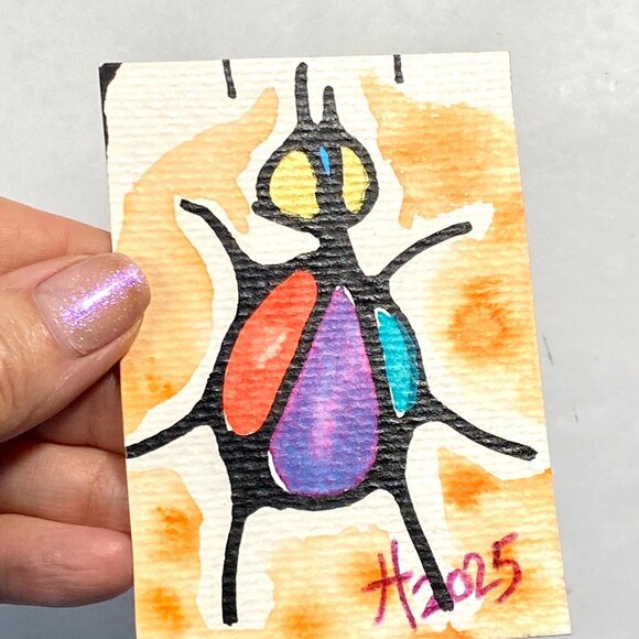 ACEO Original Neurographic Art Watercolor Mixed Media Artist Card ATC - Picture 2 of 3